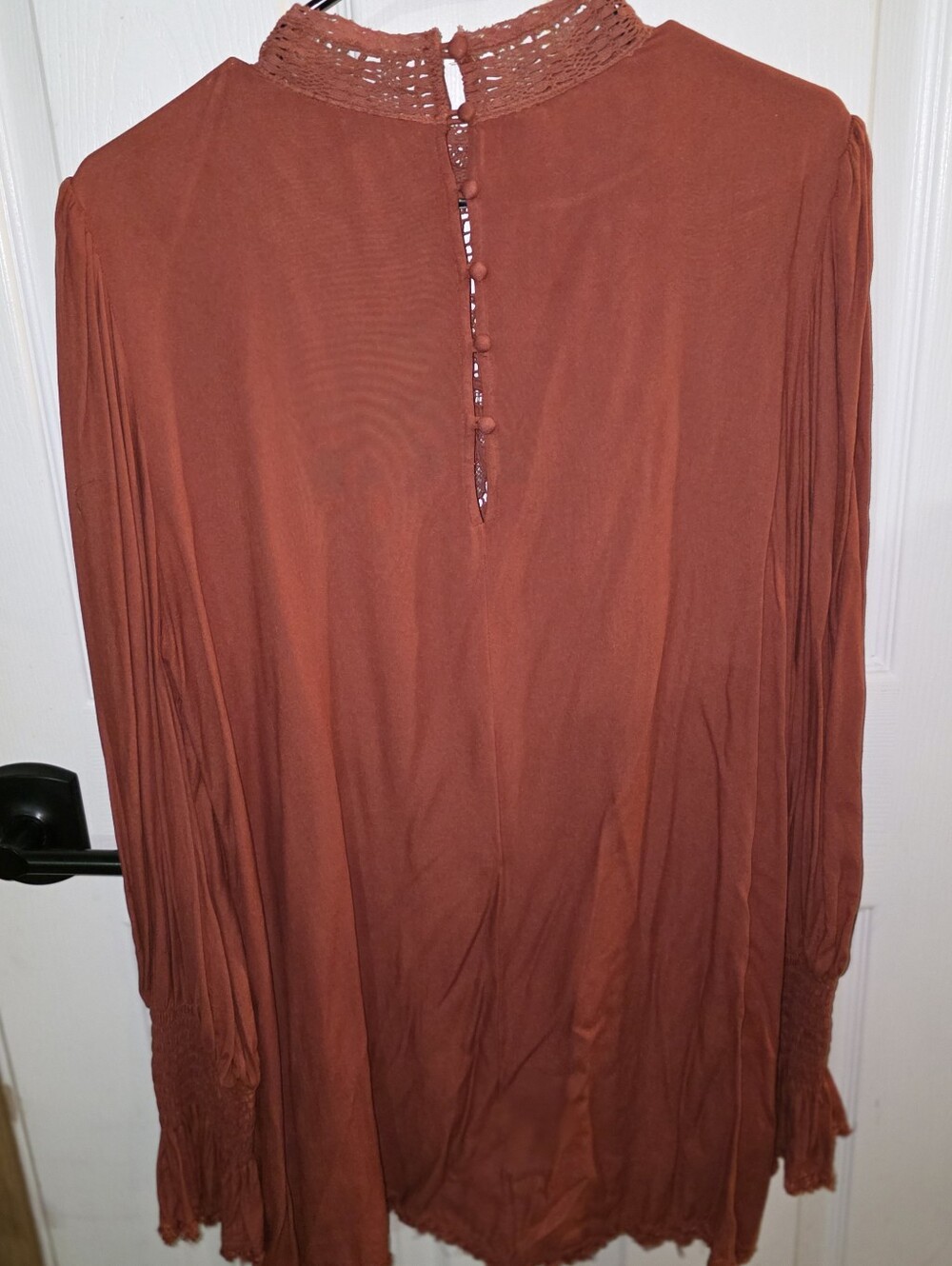Free People Crochet Panel High-Neck Mini Dress — Rust - Picture 3 of 5